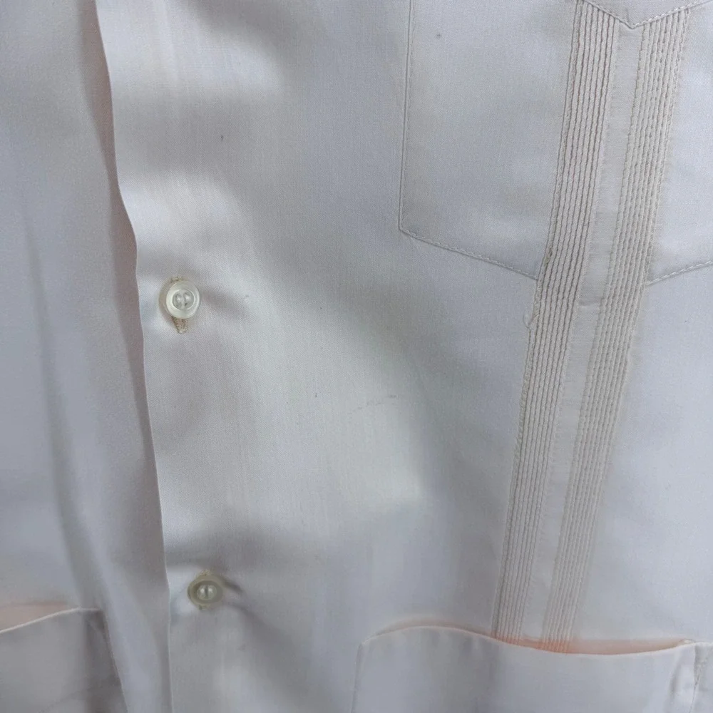 Ravgo Guayabera Shirt Mens Large Pink Poly Cotton Short Sleeve 4 Pocket Coastal